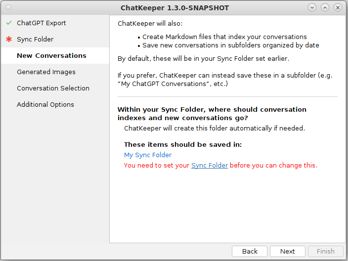 Specifying where index files and new conversations should be saved (the optional -p | --path CLI parameter)