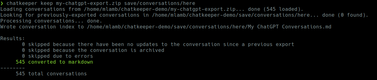ChatKeeper sample output