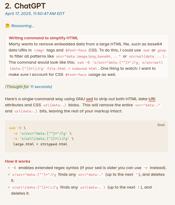 ChatKeeper sample output - reasoning